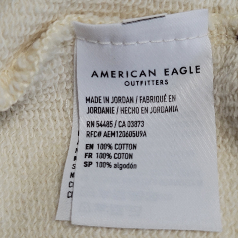 American Eagle Outfitters Cream Hoodie for Men Terrycloth Lining Sz Small - Picture 9 of 11